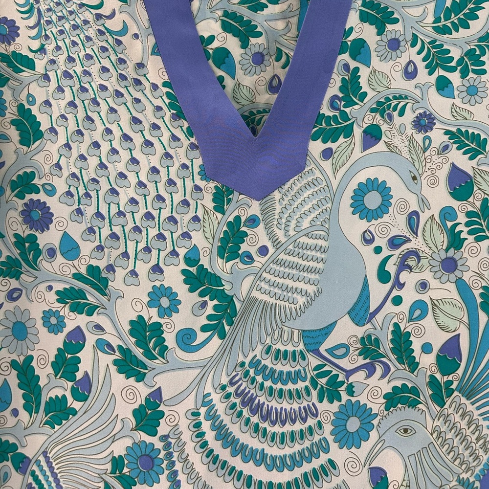ANNIE GRIFFIN 100% SILK blouse with floral/ bird print. Size Small - Picture 2 of 8